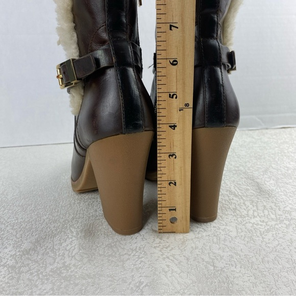 Michael Kors Women 7 Ankle Boots Stress Brown Leather Shearling Detail - Picture 4 of 12